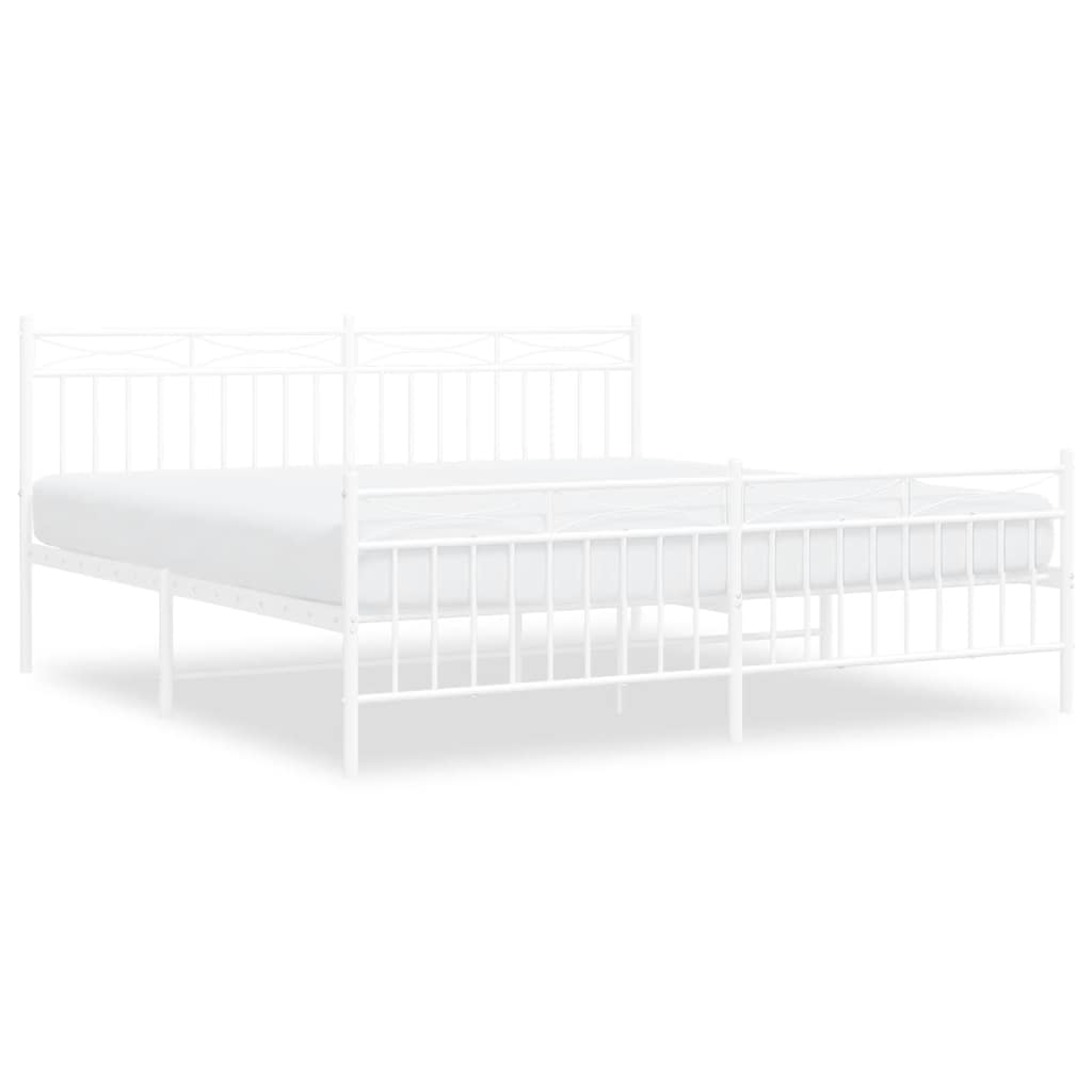 vidaXL Metal Bed Frame without Mattress with Footboard White 183x213cm