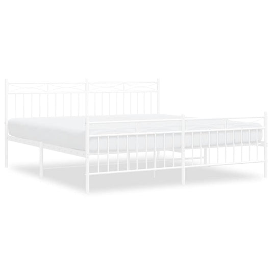 vidaXL Metal Bed Frame without Mattress with Footboard White 183x213cm