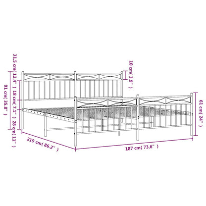 vidaXL Metal Bed Frame without Mattress with Footboard White 183x213cm