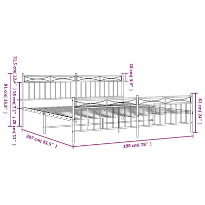 vidaXL Metal Bed Frame without Mattress with Footboard White 193x203cm