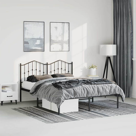 vidaXL Metal Bed Frame without Mattress with Headboard Black 135x190cm
