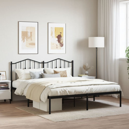vidaXL Metal Bed Frame without Mattress with Headboard Black 160x200cm
