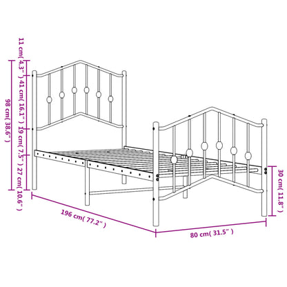 vidaXL Bed Frame | Black | Powder-Coated Steel | Small Single | Bed Frame