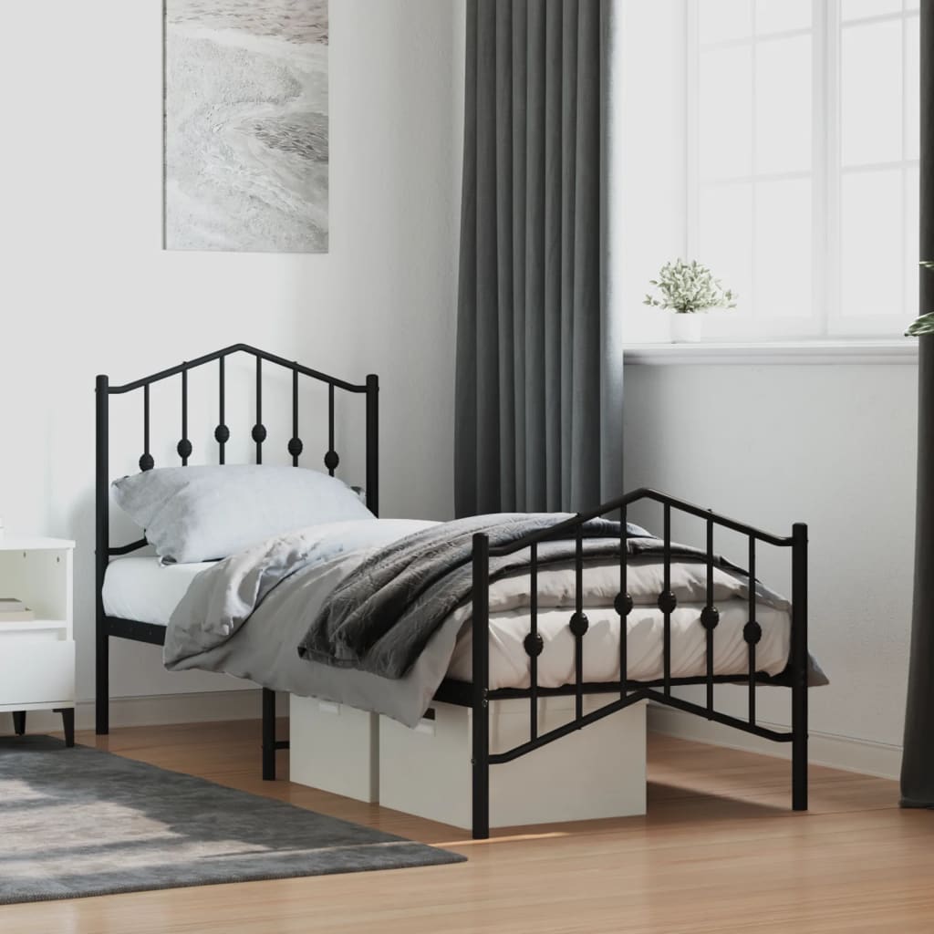 vidaXL Bed Frame | Black | Powder-Coated Steel | Small Single | Bed Frame