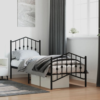 vidaXL Bed Frame | Black | Powder-Coated Steel | Small Single | Bed Frame