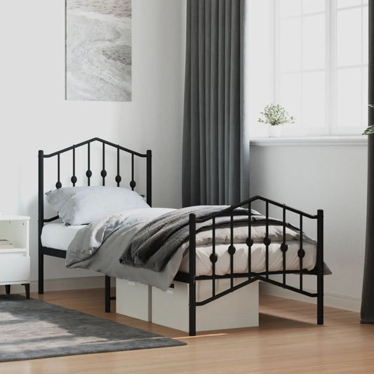 vidaXL Bed Frame | Black | Powder-Coated Steel | Small Single | Bed Frame