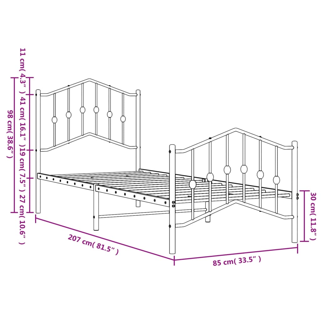 vidaXL Bed Frame | Black | Powder-Coated Steel | Single | Bed Frame