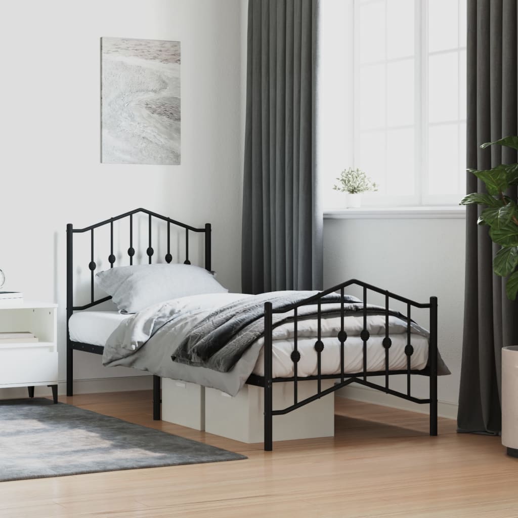 vidaXL Bed Frame | Black | Powder-Coated Steel | Single | Bed Frame