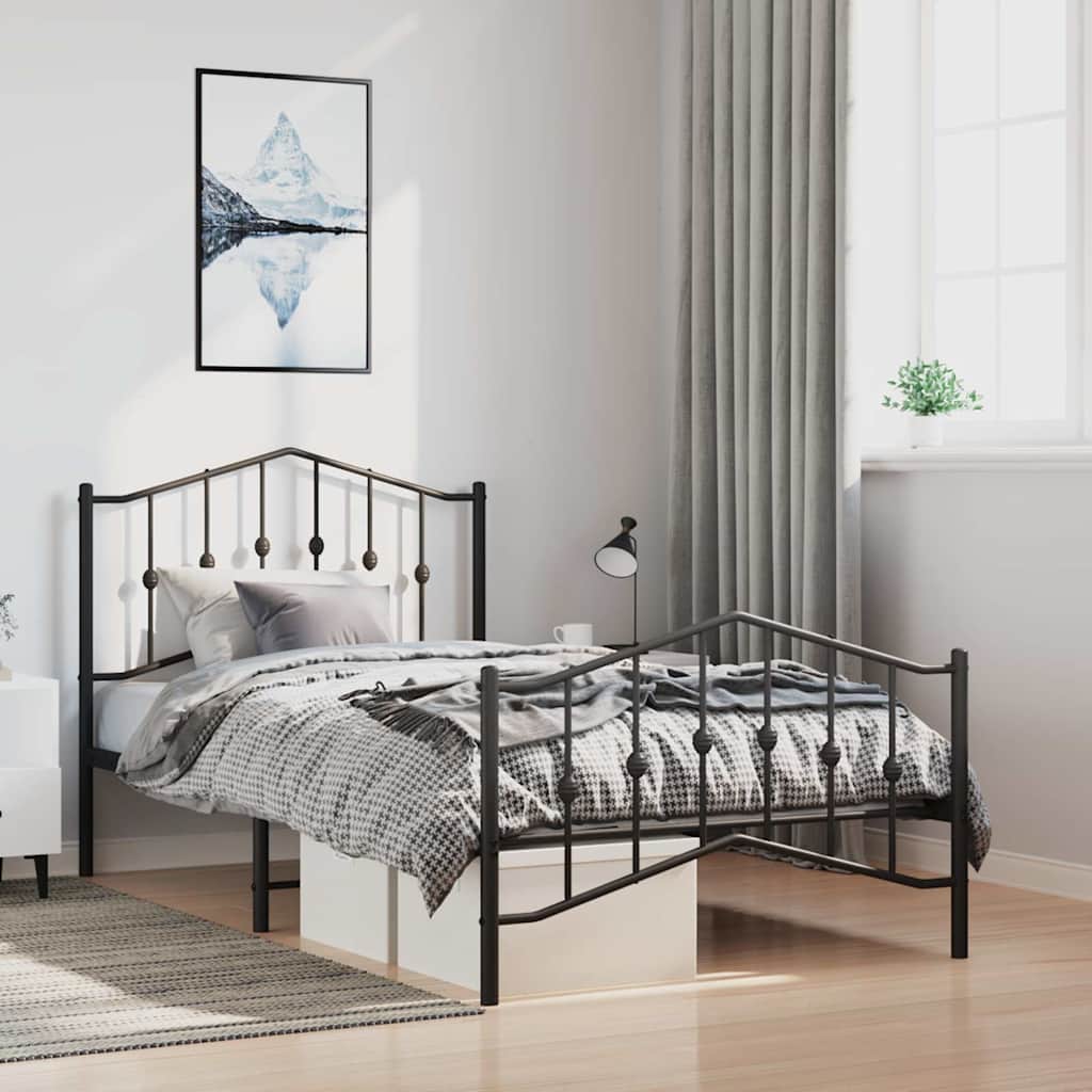 vidaXL Metal Bed Frame without Mattress with Footboard Black 100x200cm
