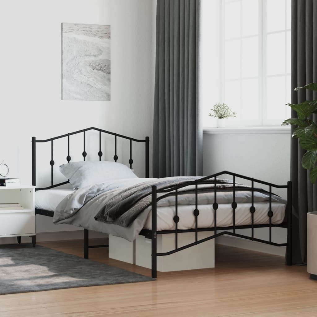 vidaXL Bed Frame | Black | Powder-Coated Steel | 107x203 cm | Bed Frame