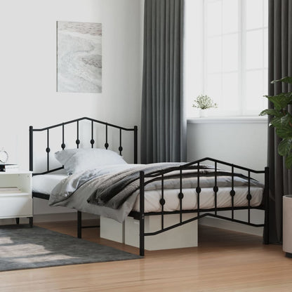 vidaXL Bed Frame | Black | Powder-Coated Steel | 107x203 cm | Bed Frame
