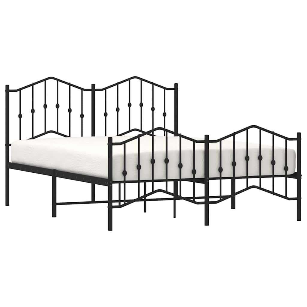 vidaXL Metal Bed Frame without Mattress with Footboard Black 135x190cm