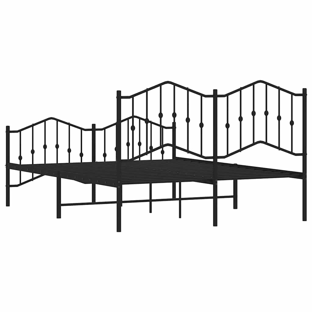 vidaXL Metal Bed Frame without Mattress with Footboard Black 135x190cm
