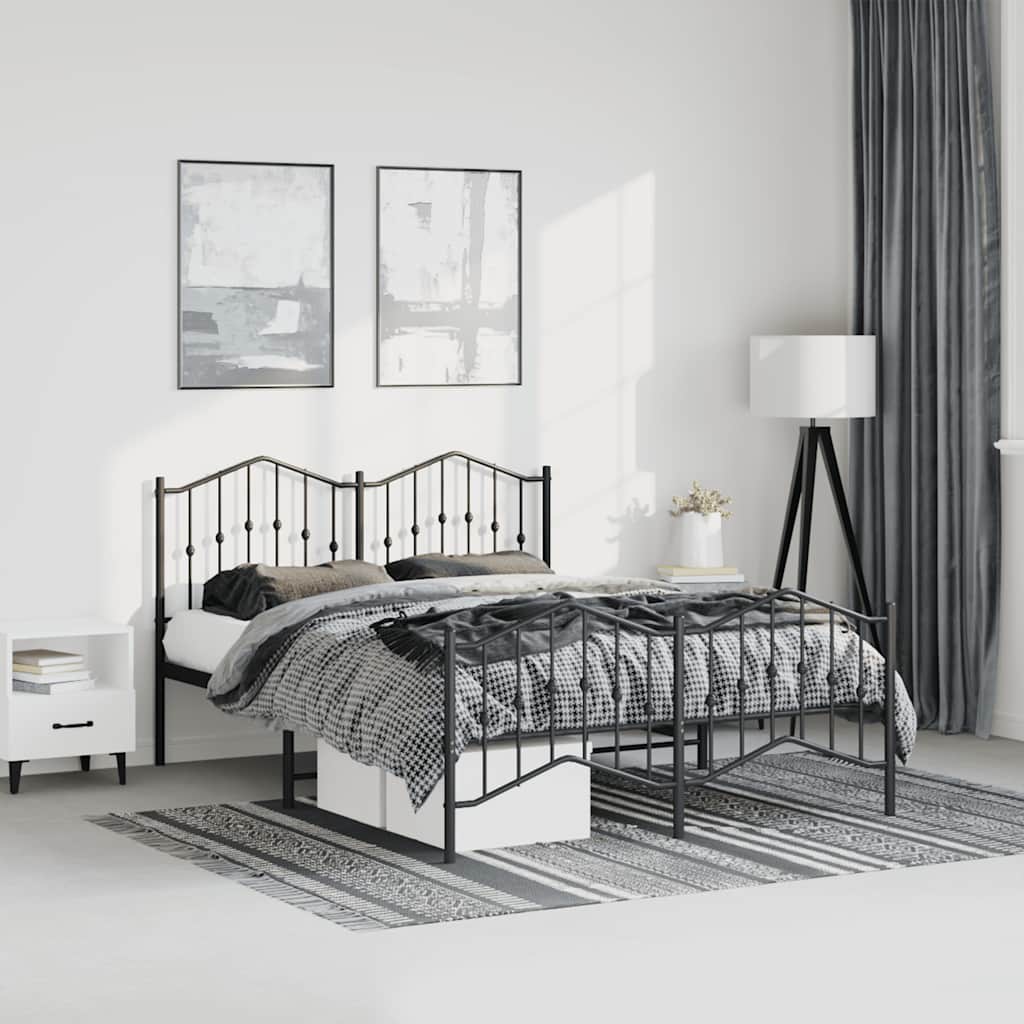 vidaXL Metal Bed Frame without Mattress with Footboard Black 135x190cm