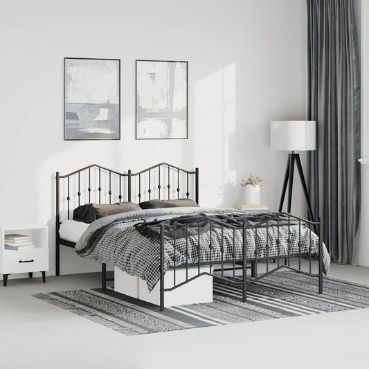 vidaXL Metal Bed Frame without Mattress with Footboard Black 135x190cm
