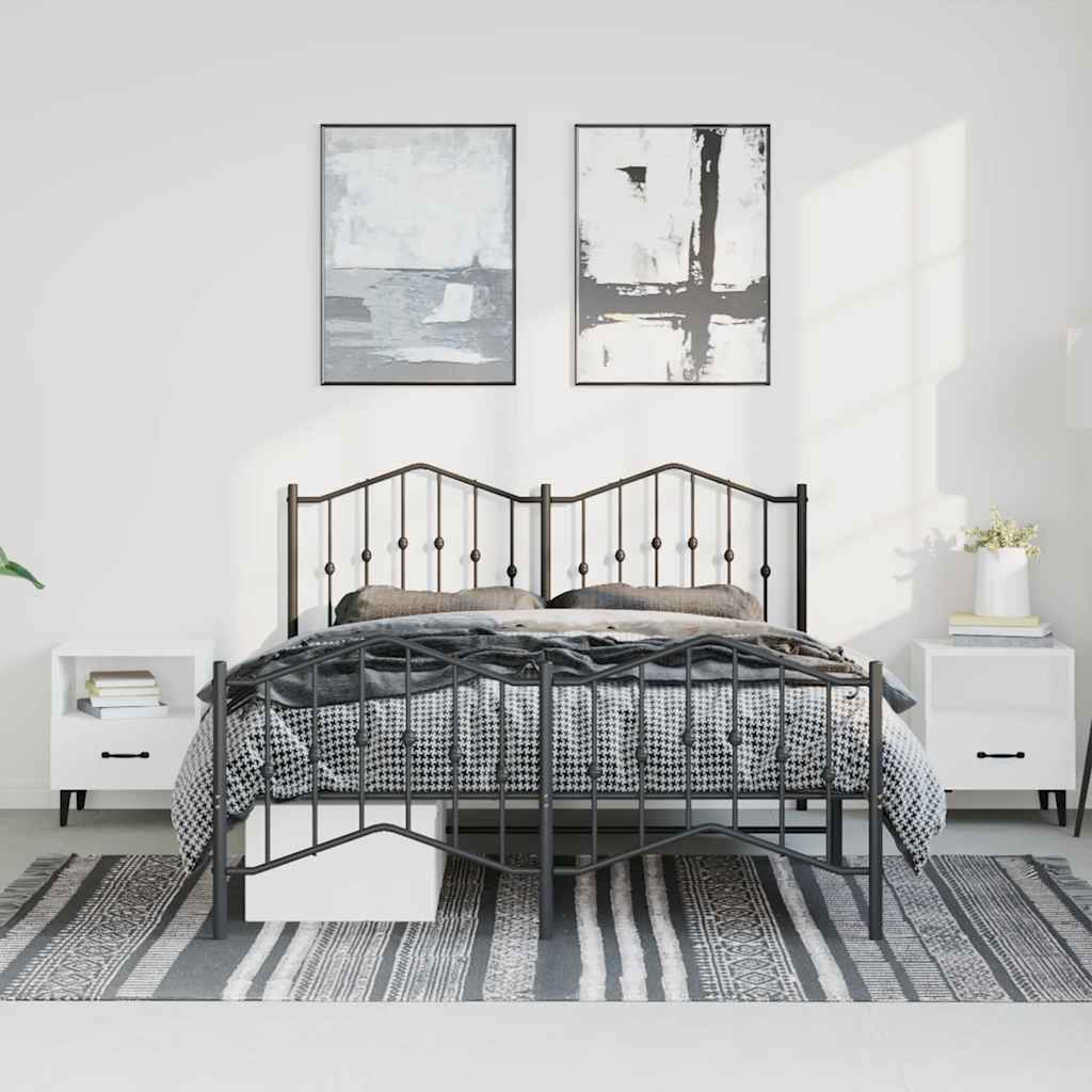vidaXL Metal Bed Frame without Mattress with Footboard Black 150x200cm
