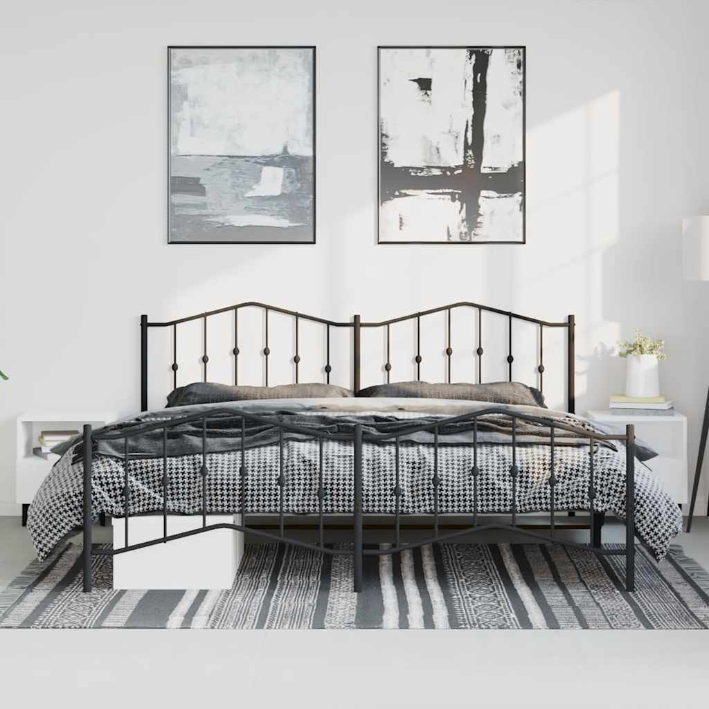 vidaXL Metal Bed Frame without Mattress with Footboard Black 183x213cm