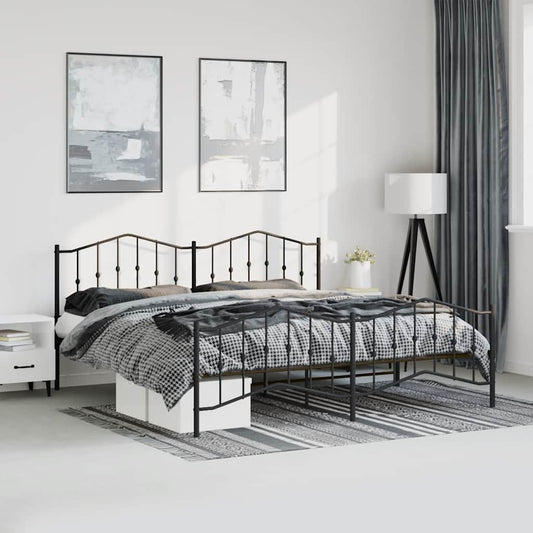 vidaXL Bed Frame | Black | Powder-Coated Steel | Double | Bed Frame