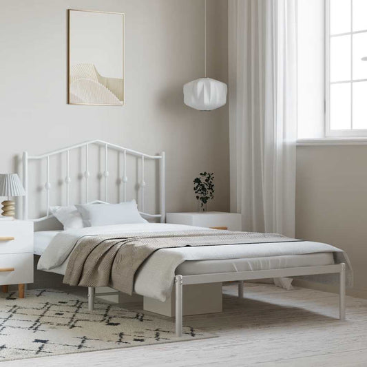 vidaXL Metal Bed Frame without Mattress with Headboard White 100x190cm