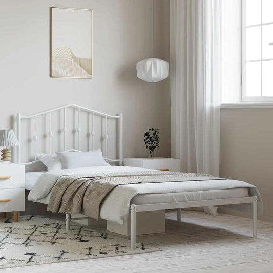 vidaXL Bed Frame | White | Powder-Coated Steel | Single | Bed Frame