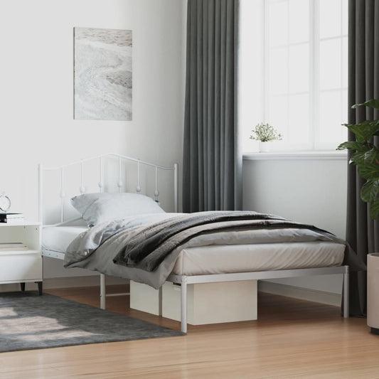 vidaXL Bed Frame | White | Steel | Single | Bed Frame | Rectangular | Modern