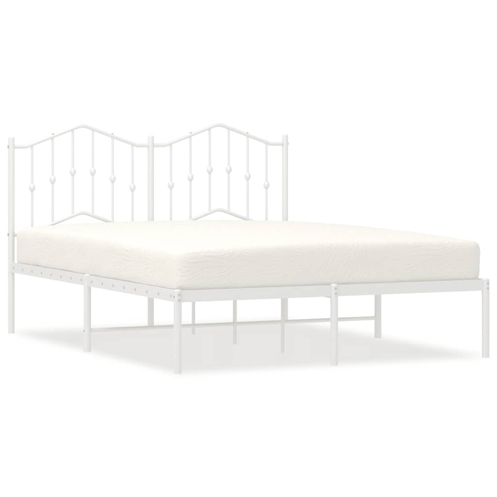 vidaXL Metal Bed Frame without Mattress with Headboard White 135x190cm