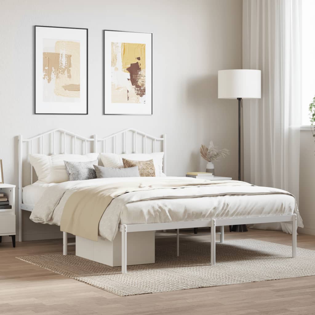 vidaXL Bed Frame | White | Powder-Coated Steel | Double | Bed Frame