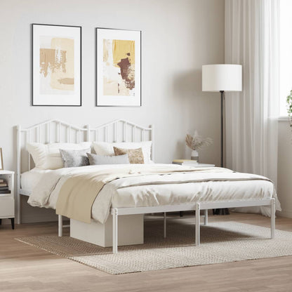 vidaXL Bed Frame | White | Powder-Coated Steel | Double | Bed Frame