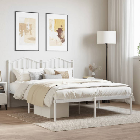 vidaXL Bed Frame | White | Powder-Coated Steel | Double | Bed Frame