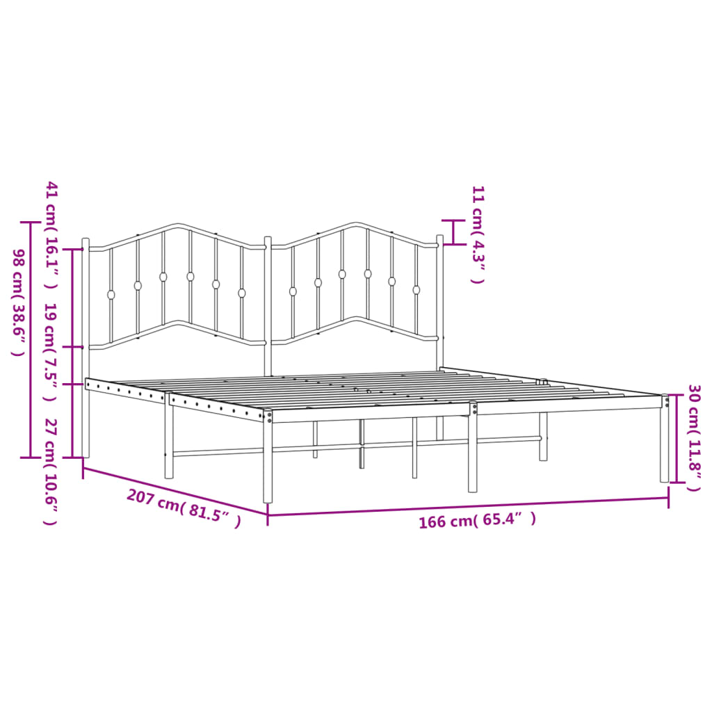 vidaXL Metal Bed Frame without Mattress with Headboard White 160x200cm
