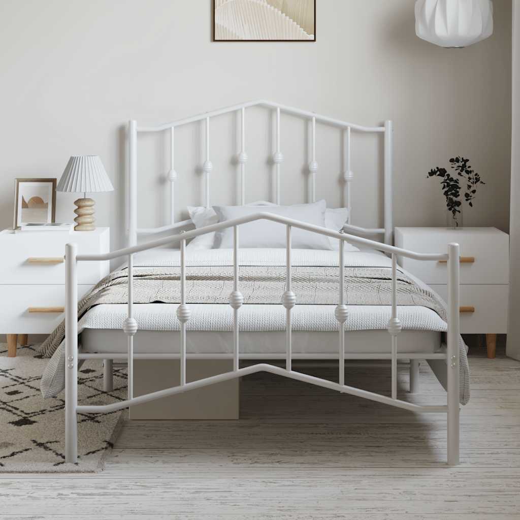 vidaXL Metal Bed Frame without Mattress with Footboard White 100x190cm