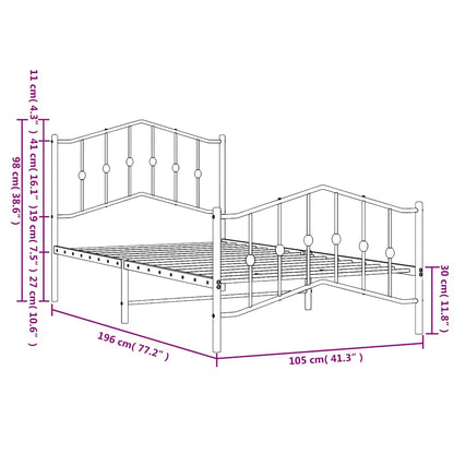 vidaXL Metal Bed Frame without Mattress with Footboard White 100x190cm