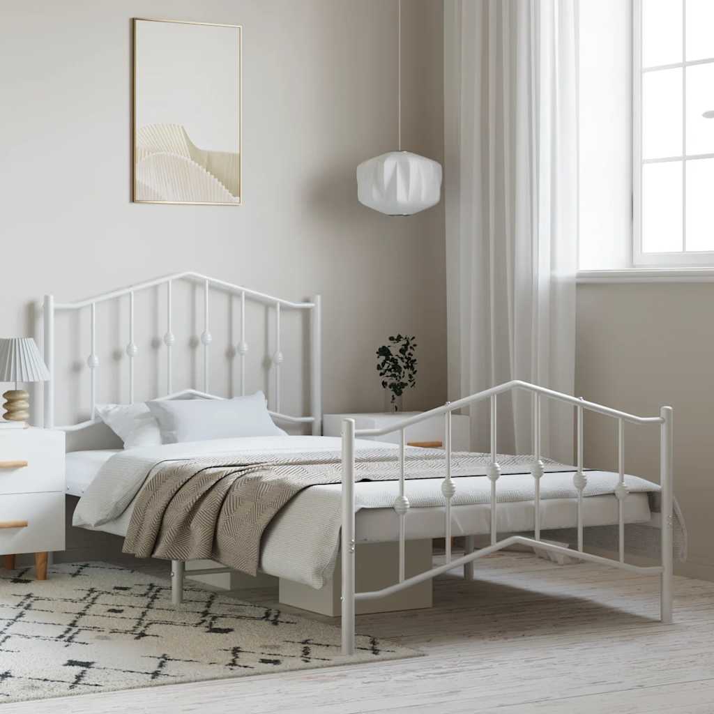 vidaXL Metal Bed Frame without Mattress with Footboard White 100x190cm