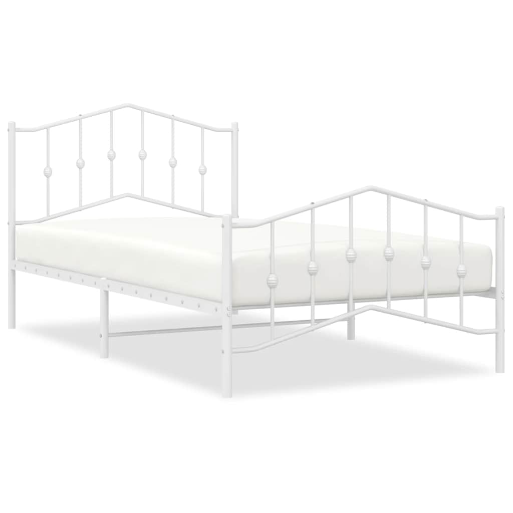 vidaXL Bed Frame | White | Powder-Coated Steel | Single | Bed Frame