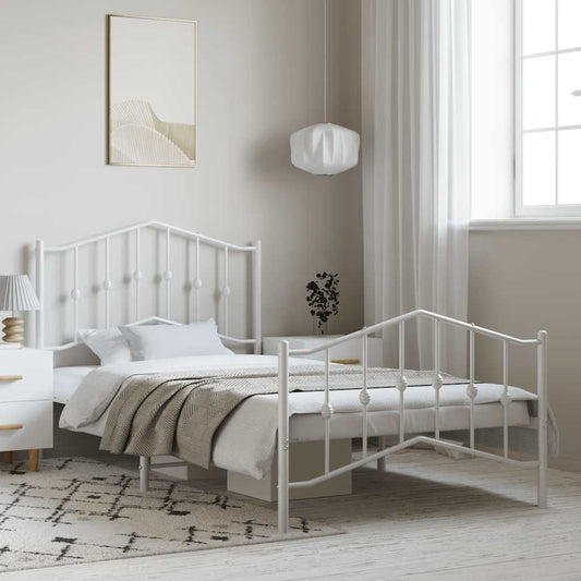 vidaXL Bed Frame | White | Powder-Coated Steel | Single | Bed Frame