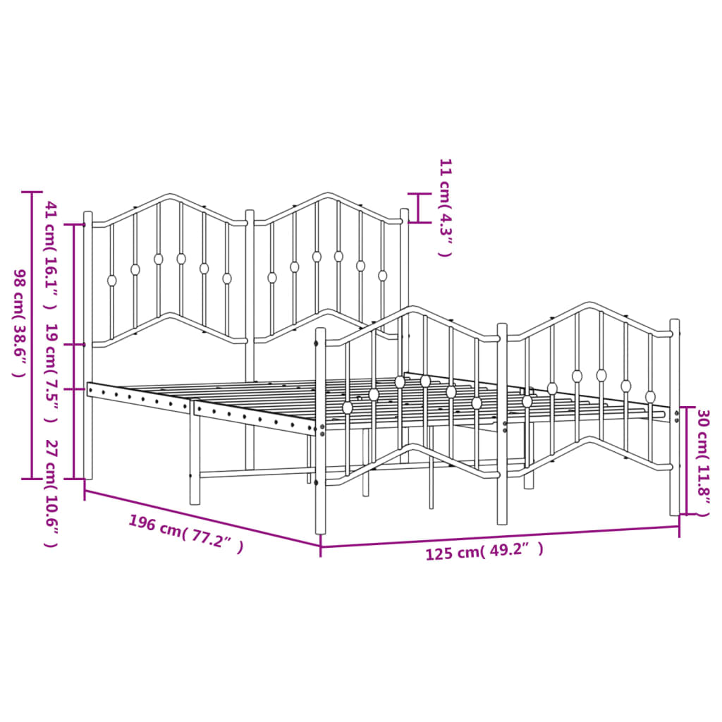 vidaXL Bed Frame | White | Powder-Coated Steel | Small Double | Bed Frame