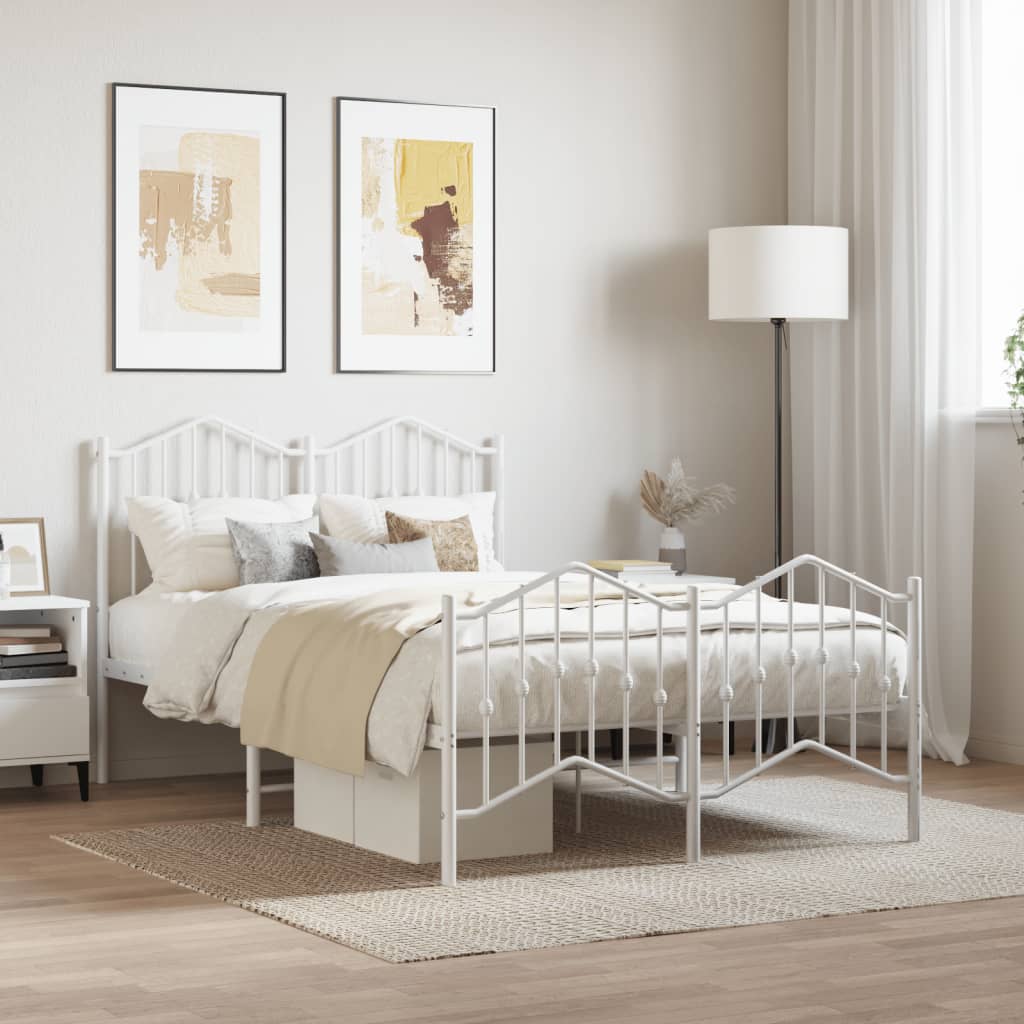 vidaXL Bed Frame | White | Powder-Coated Steel | Small Double | Bed Frame