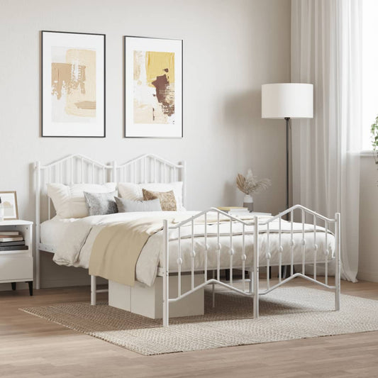 vidaXL Bed Frame | White | Powder-Coated Steel | Small Double | Bed Frame