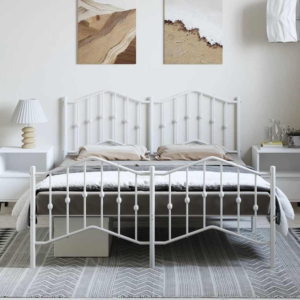 vidaXL Bed Frame | White | Powder-Coated Steel | 135x190 cm | Bed Frame