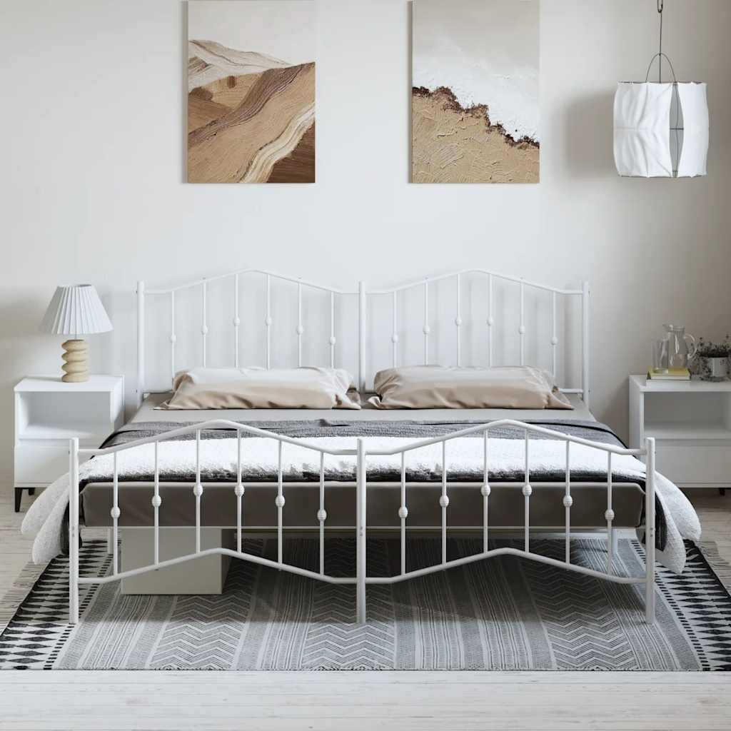 vidaXL Metal Bed Frame without Mattress with Footboard White 183x213cm