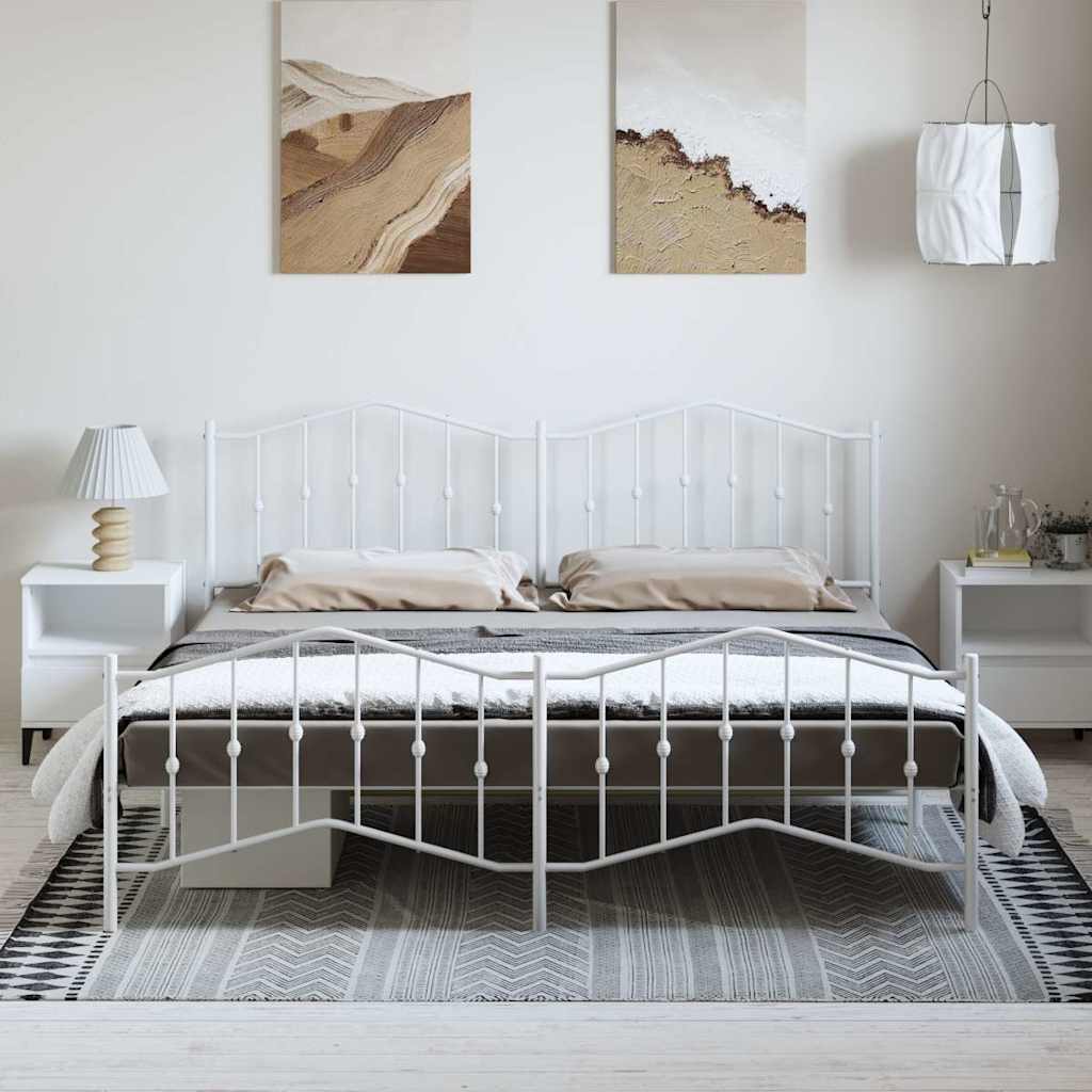 vidaXL Metal Bed Frame without Mattress with Footboard White 193x203cm