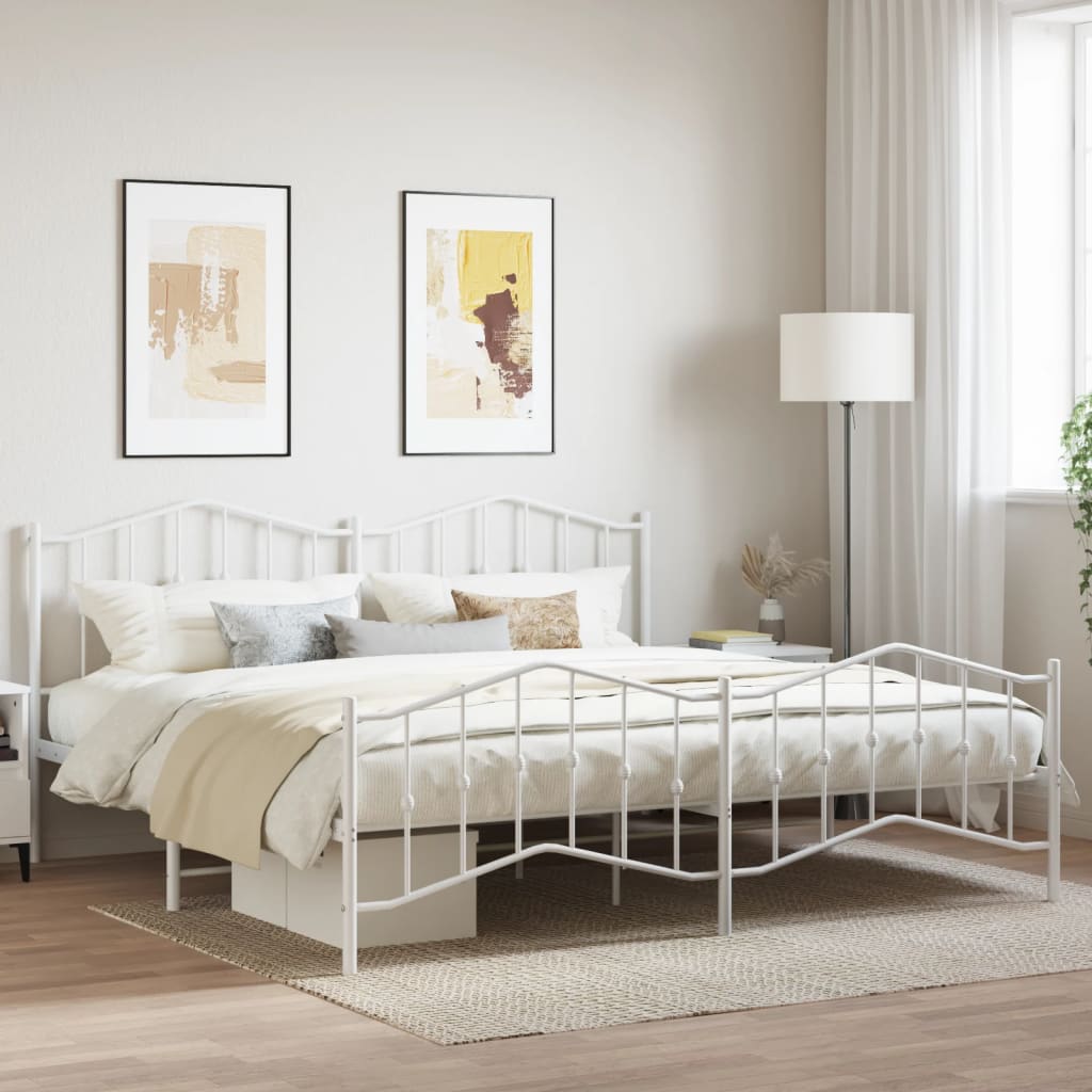 vidaXL Bed Frame | White | Steel | 200x200 cm | Bed Frame | Rectangular | Modern
