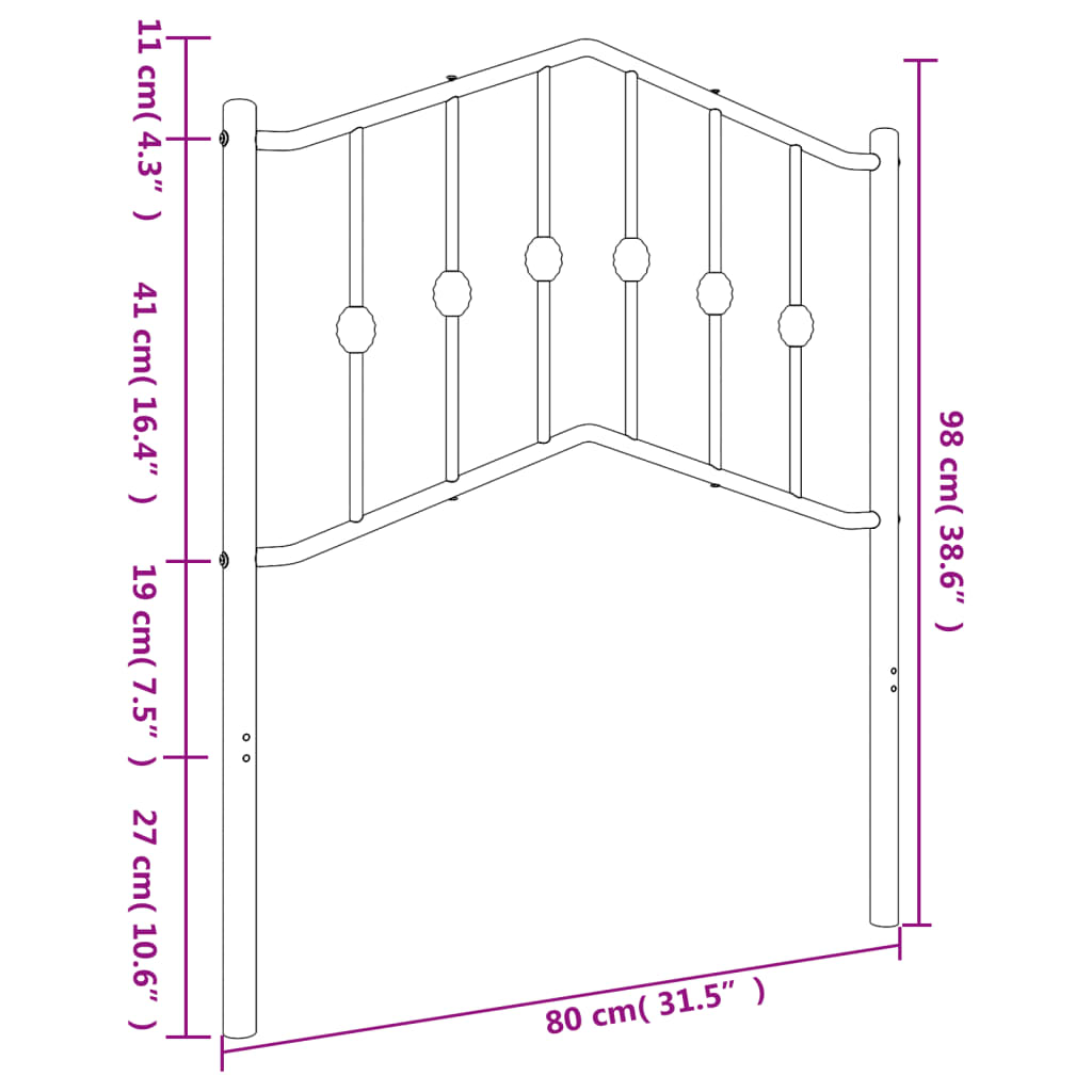 vidaXL Metal Replace Headboard White 75 cm