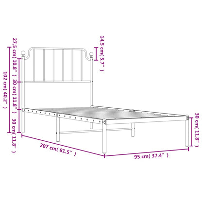 vidaXL Metal Bed Frame without Mattress with Headboard Black 90x200cm