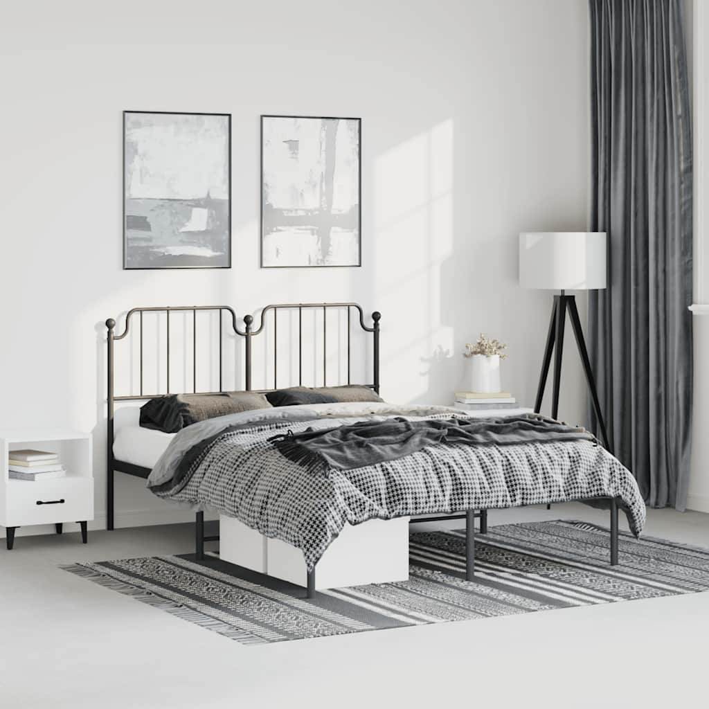 vidaXL Metal Bed Frame without Mattress with Headboard Black 150x200cm