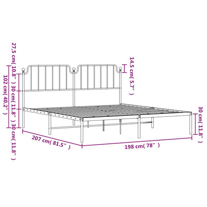 vidaXL Metal Bed Frame without Mattress with Headboard Black 193x203cm