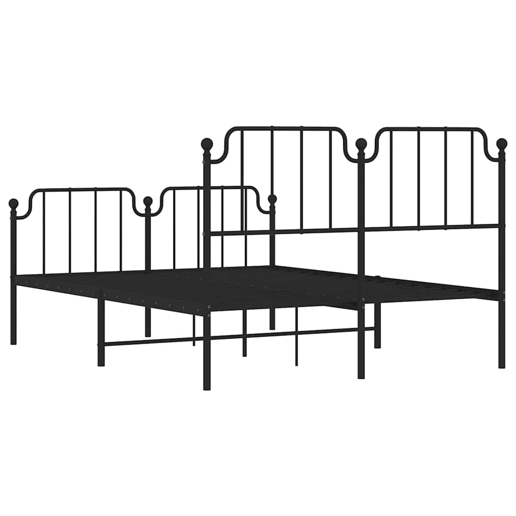 vidaXL Metal Bed Frame without Mattress with Footboard Black 135x190cm