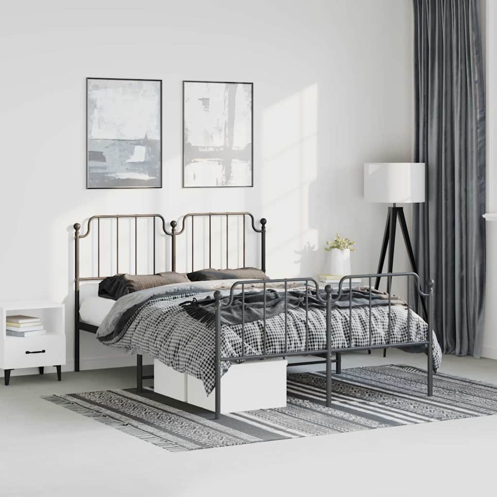 vidaXL Metal Bed Frame without Mattress with Footboard Black 135x190cm