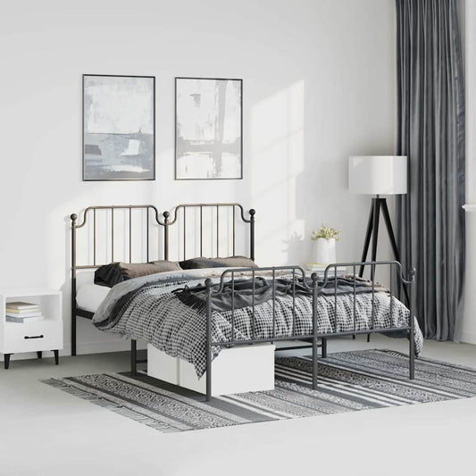 vidaXL Metal Bed Frame without Mattress with Footboard Black 135x190cm