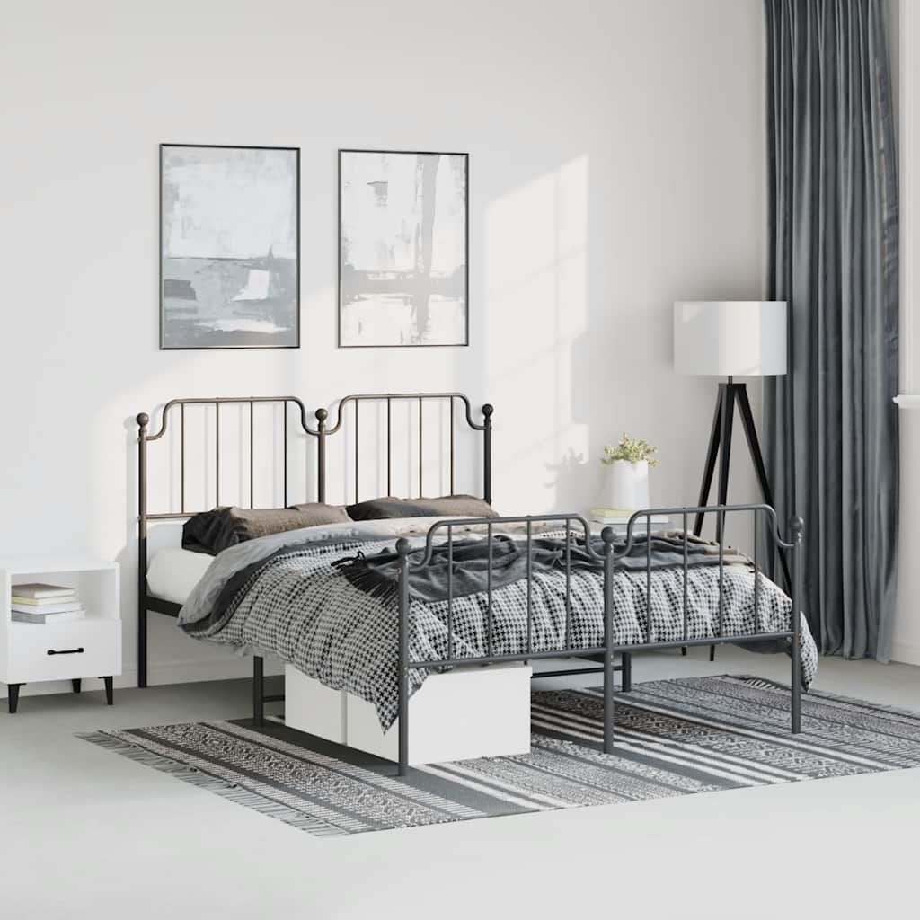vidaXL Metal Bed Frame without Mattress with Footboard Black 150x200cm
